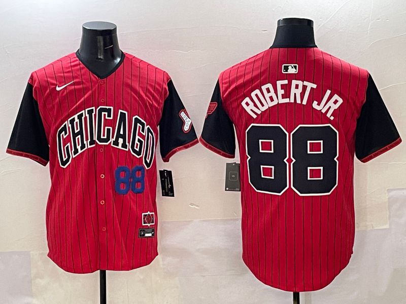 Men Chicago White Sox #88 Robert jr Red Stripe Joint Name 2025 Nike MLB Jersey style 7